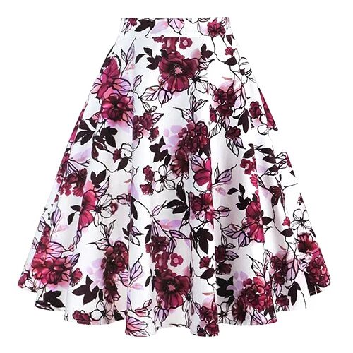 2023 Summer A Line Vintage Floral High Waist Midi Skirt