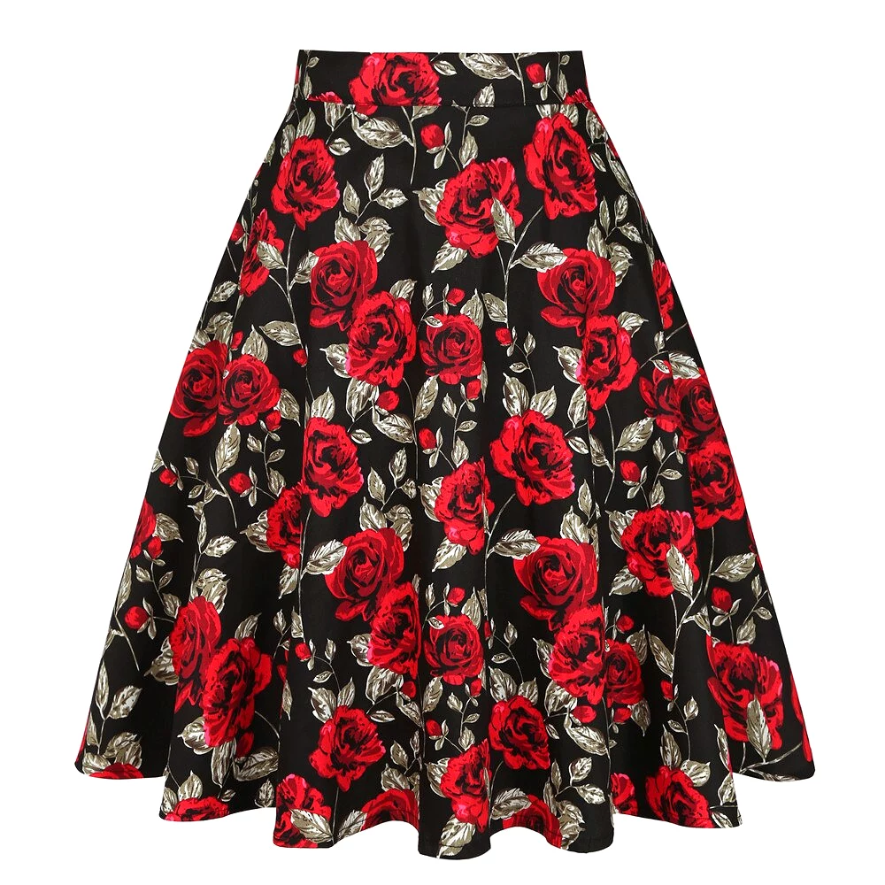 2023 Summer A Line Vintage Floral High Waist Midi Skirt