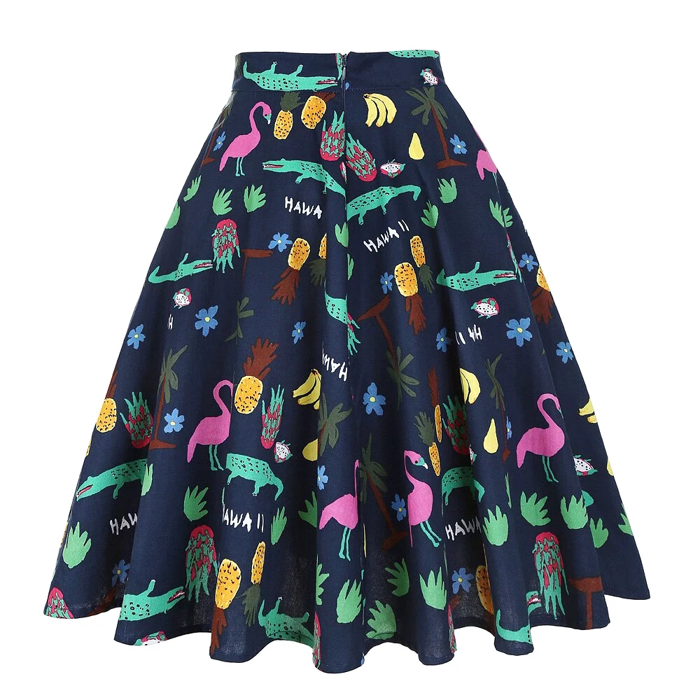 2023 Summer A Line Vintage Floral High Waist Midi Skirt