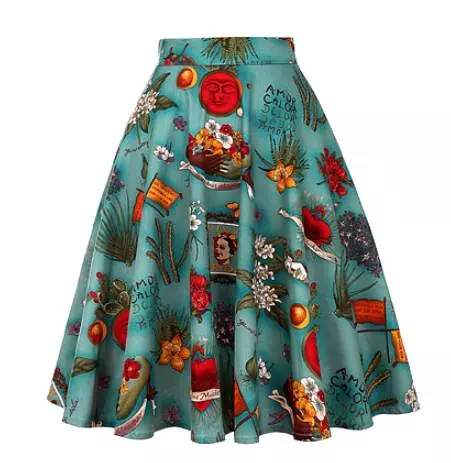 2023 Summer A Line Vintage Floral High Waist Midi Skirt