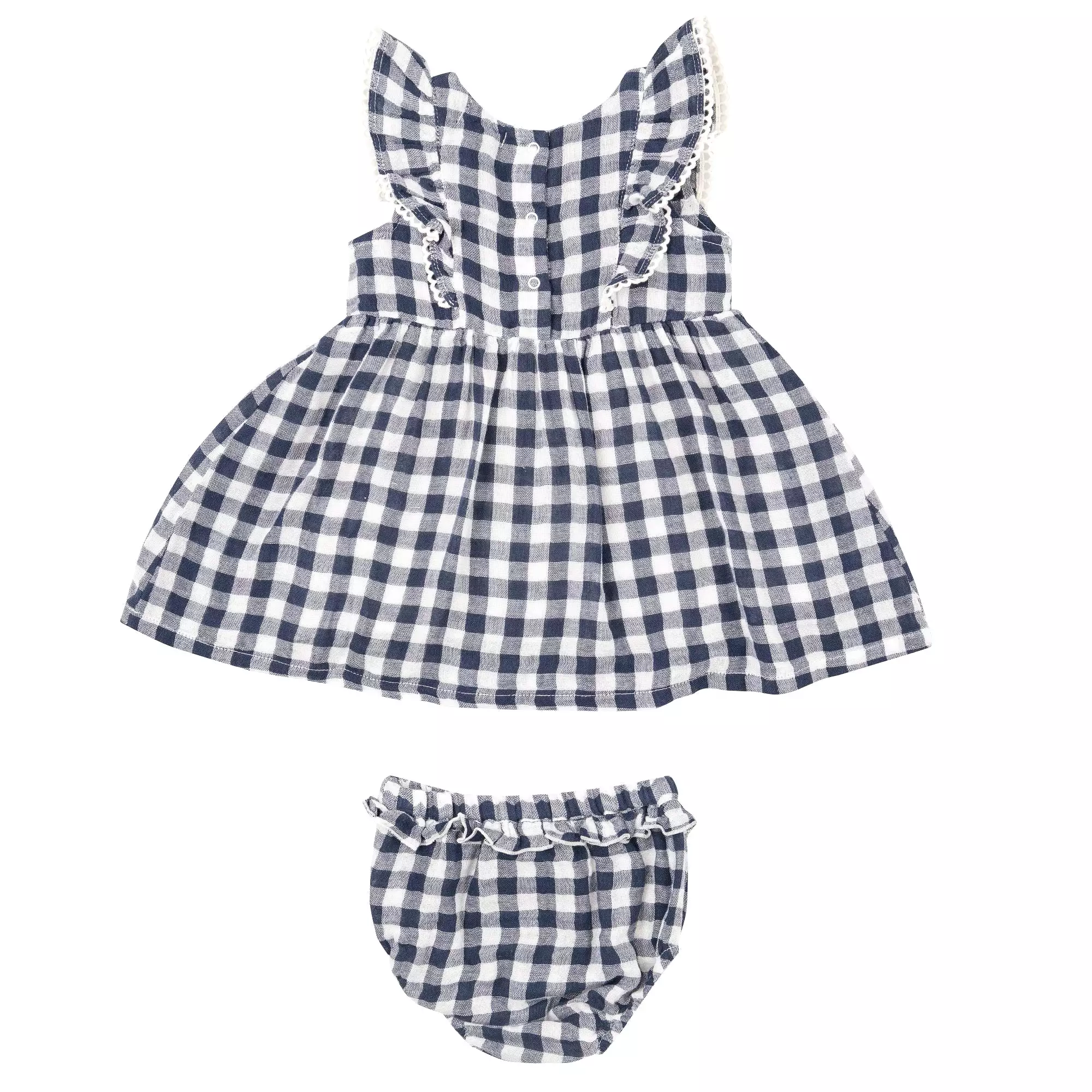 Angel Dear - Navy Gingham Ruffle Dress