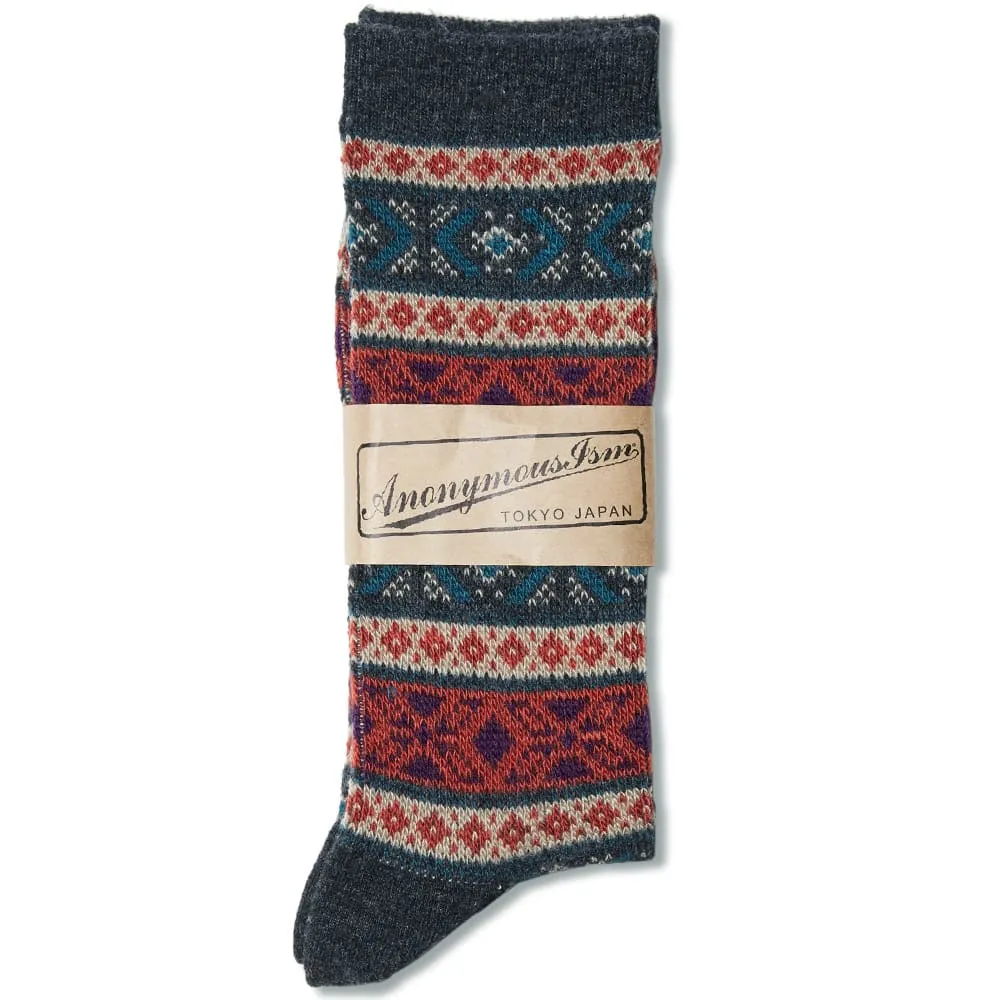 Anonymous Ism Jacquard Wool Crew SockCharcoal