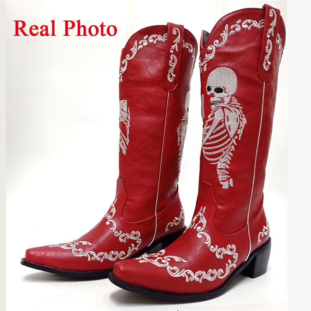 Ashore Western Shop 2023 Cowgirl Boots Fashion Skull Embroidery Western Boots