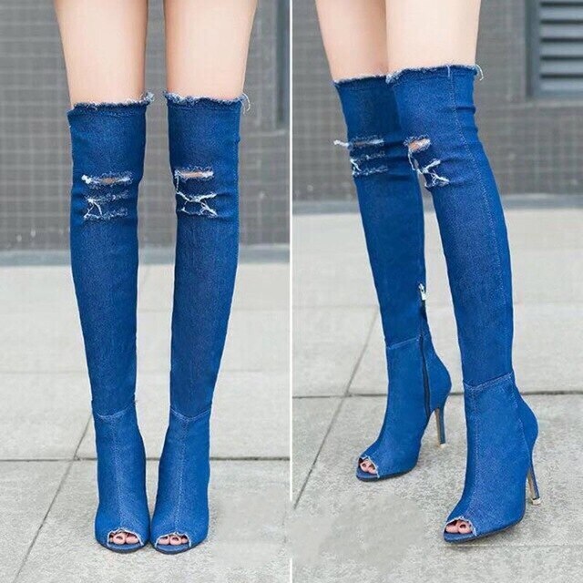 ASHORESHOP Denim High Boots Knee High Boots