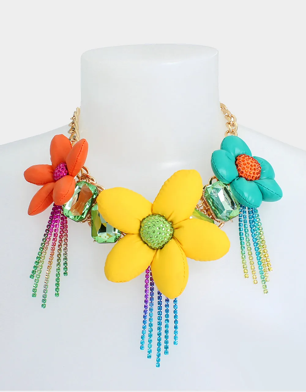 BETSEYS PUFFY FLOWER BIB NECKLACE MULTI