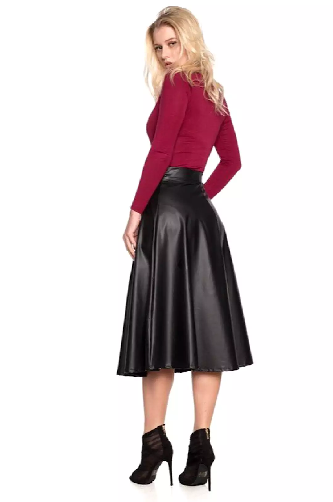 Black Faux Leather A-Line Skirt