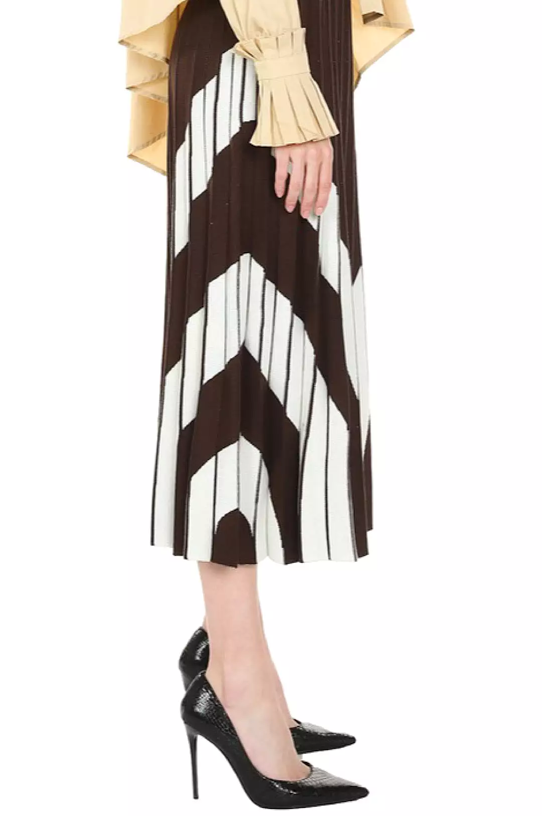 Brown White Pleated Knit Skirt