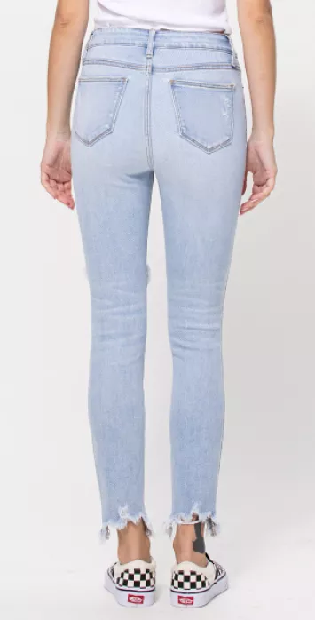 Cello Mid Rise Frayed Hem Destroy Crop Skinny