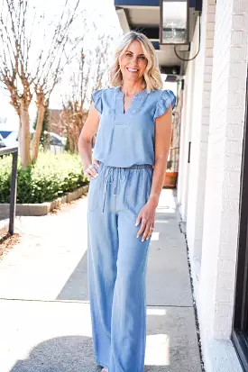 Chambray Chic High Waisted Pants