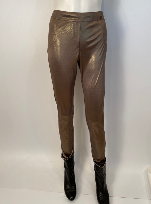 Chanel 12A, 2012 Fall Paris Bombay Stretchy Gold Metallic Pants Leggings FR 40 US 4/6