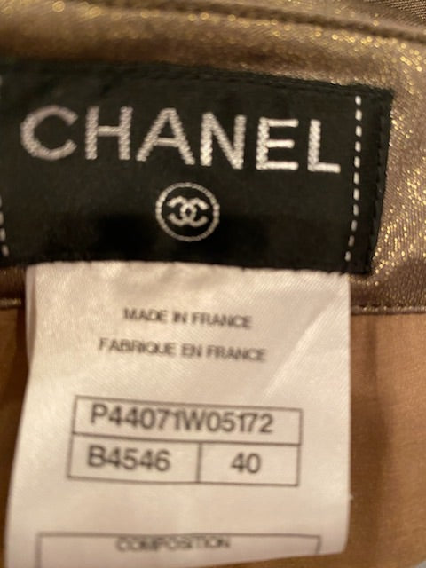 Chanel 12A, 2012 Fall Paris Bombay Stretchy Gold Metallic Pants Leggings FR 40 US 4/6