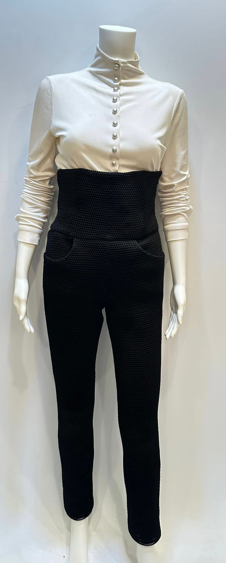 Chanel 13P Runway Black High Waisted Mesh Pants FR 38