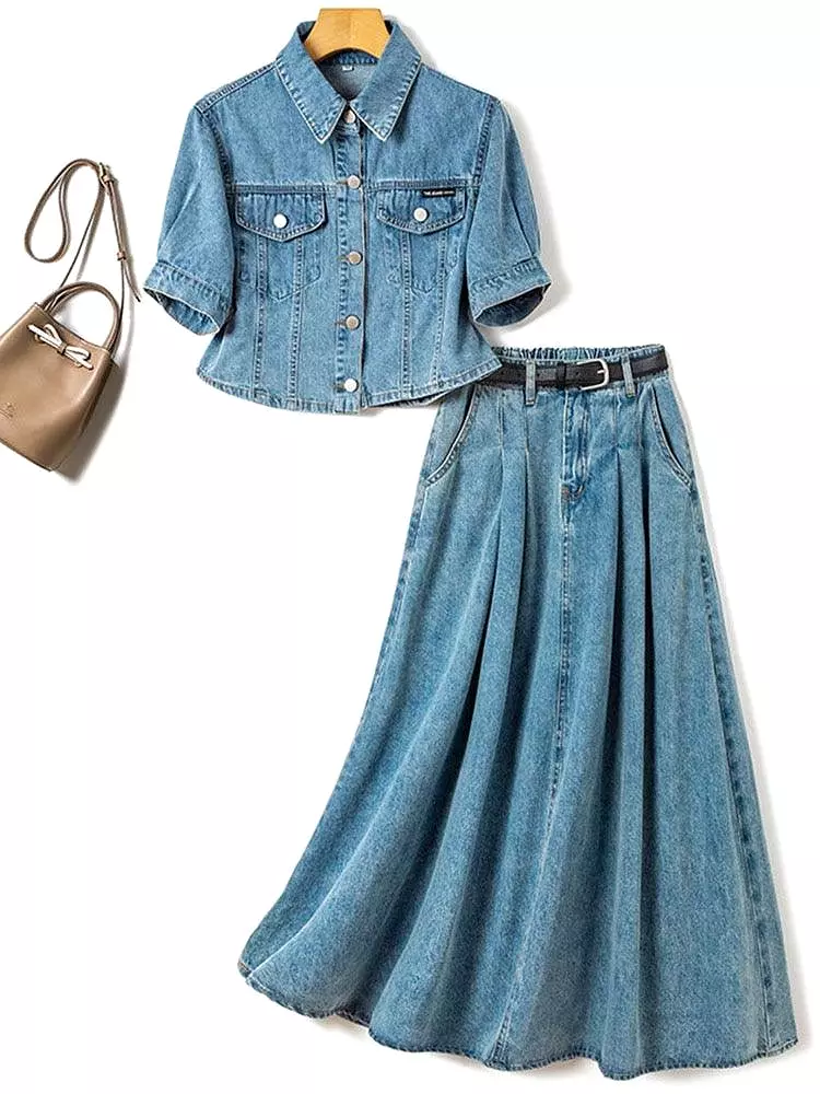 Denim Jeans Skirt Outfit Set