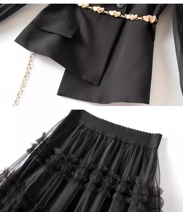 Elegant Outfit Set - Top and Mesh Skirt