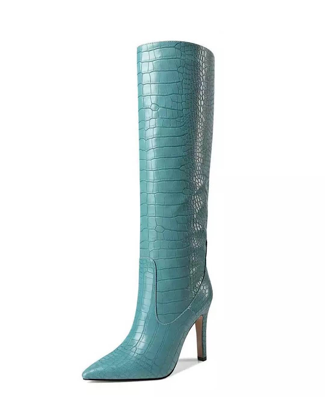 Faux Crocodile Skin Below The Knee Boots