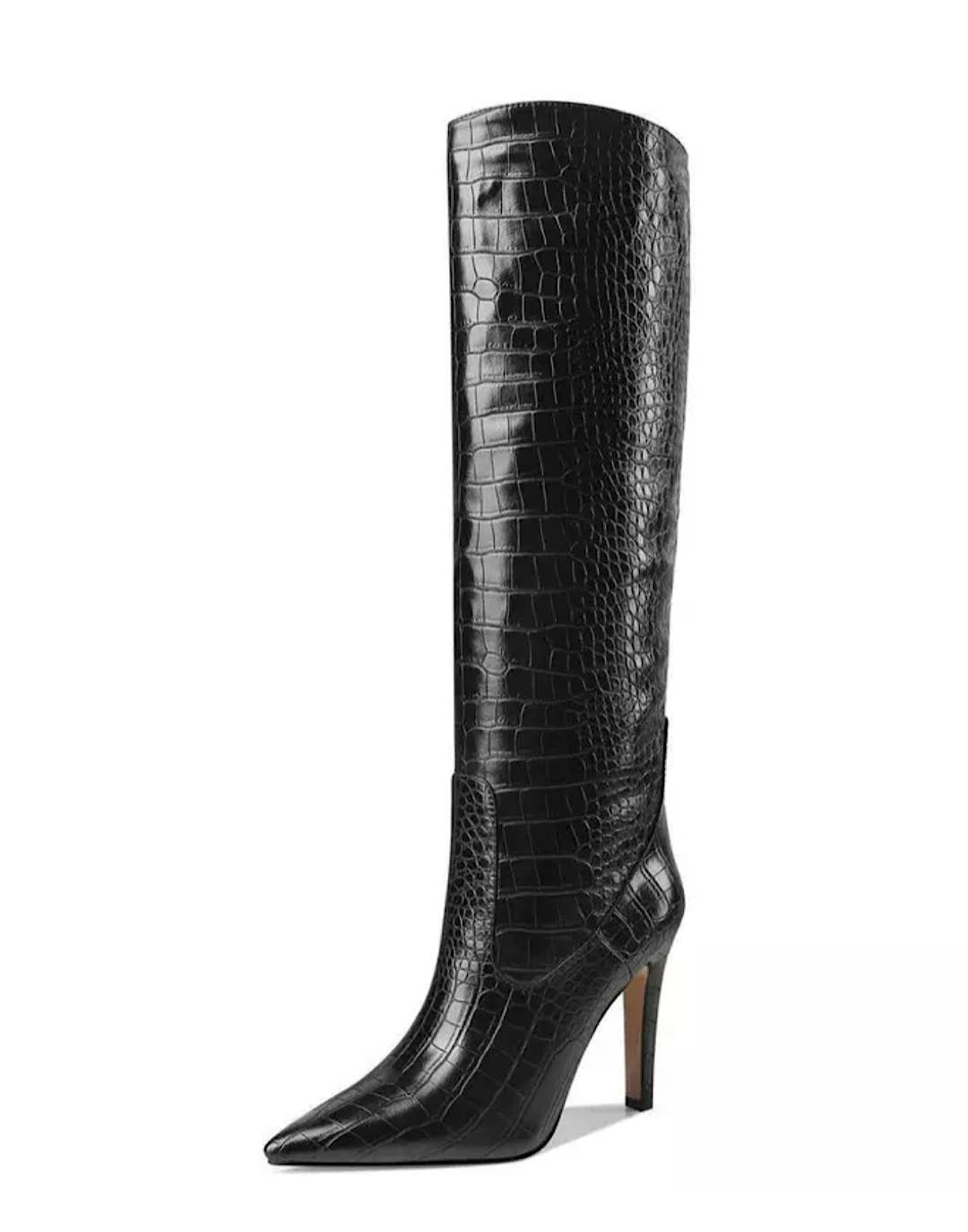 Faux Crocodile Skin Below The Knee Boots