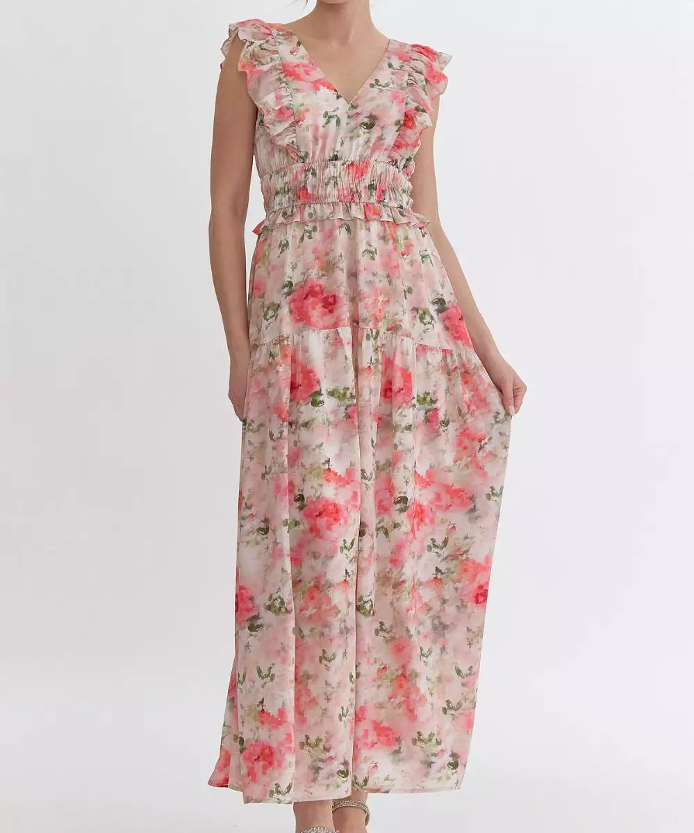 Floral Midi Dress - Blush