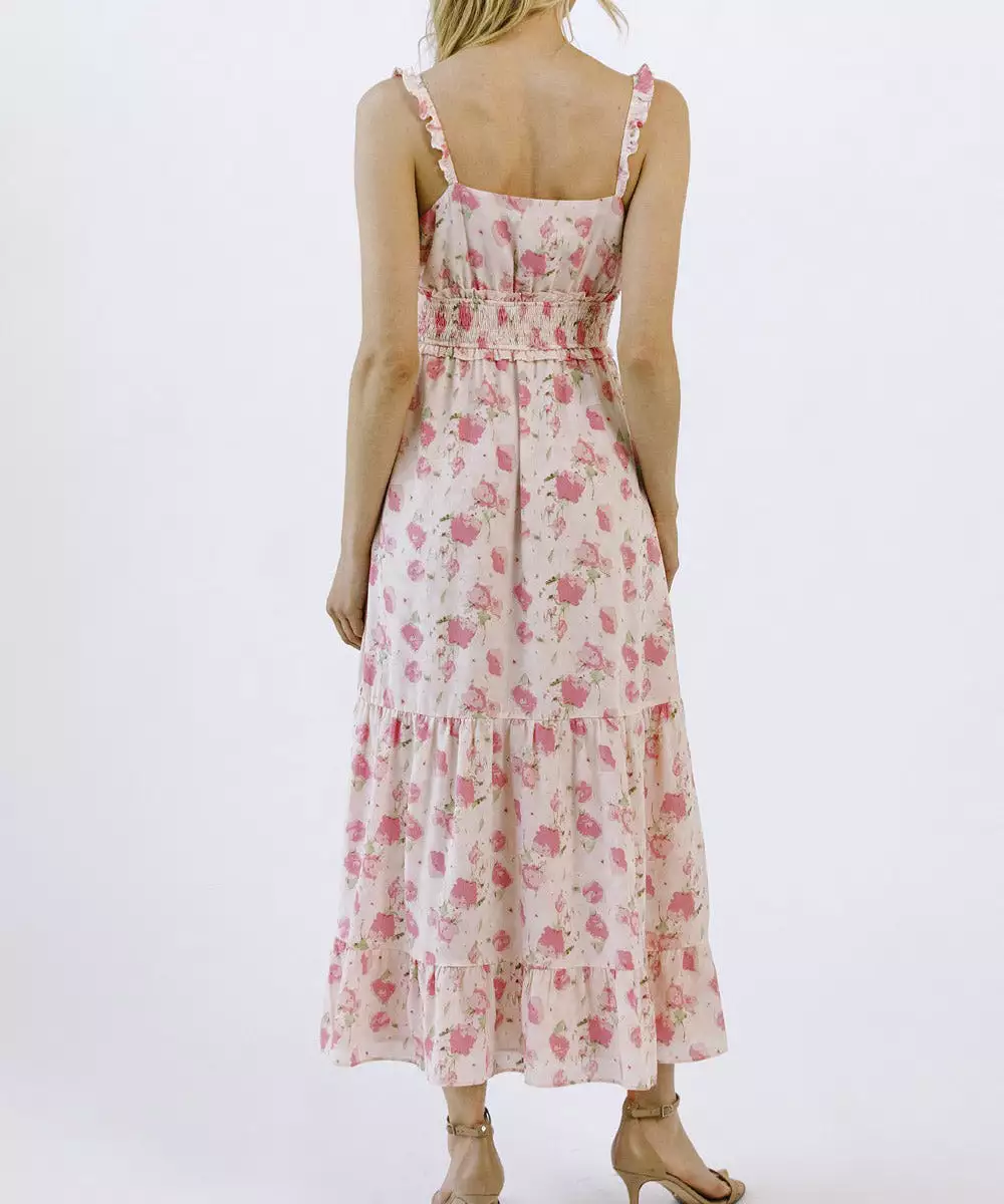 Floral Print Sleeveless Dress with Slit - Pink Floral