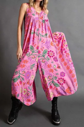 Floral Printed Ruched Sleeveless Jumpsuits