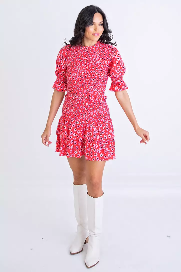 Floral Smock Ruffle Dress