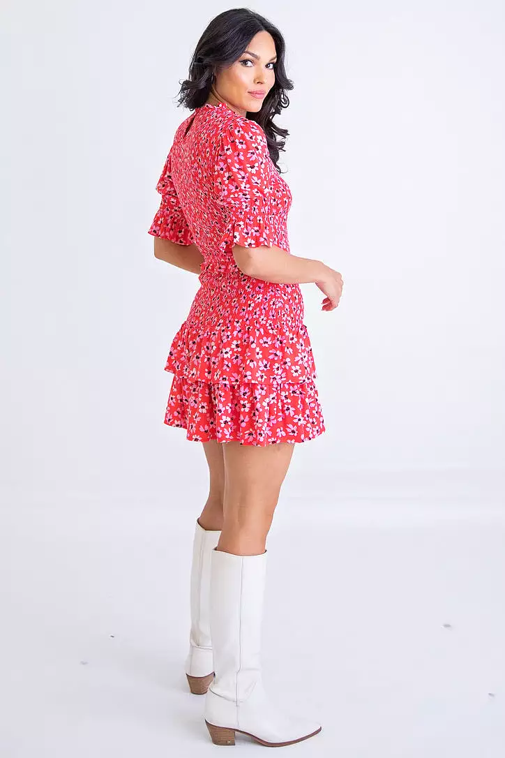 Floral Smock Ruffle Dress