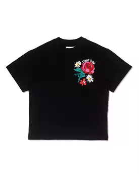 FLOWER EMBO/PUFF TEE BLACK