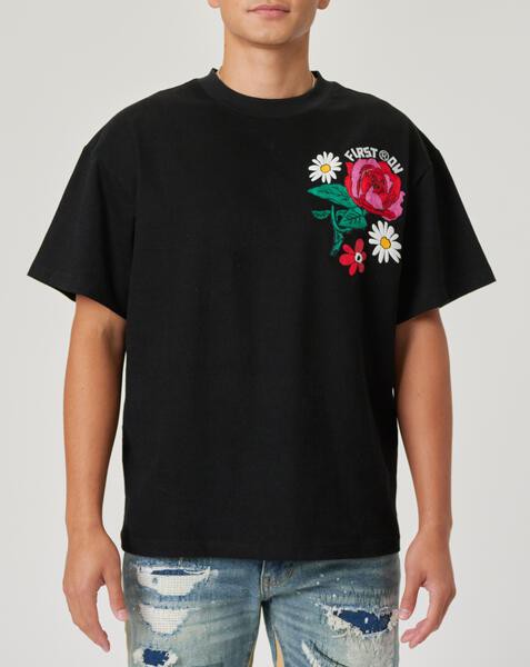 FLOWER EMBO/PUFF TEE BLACK