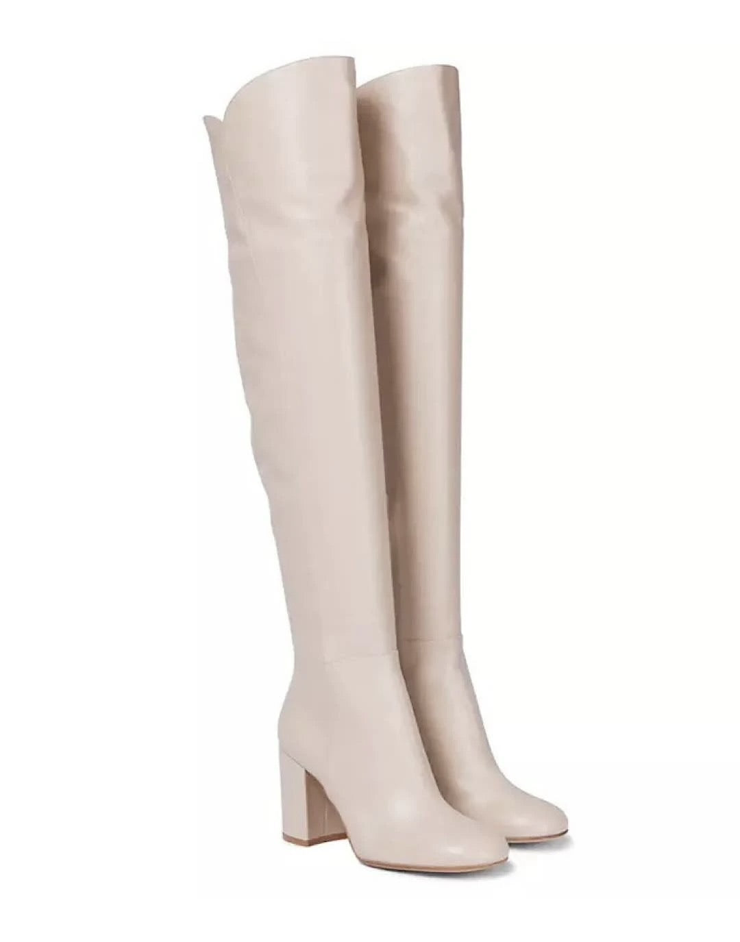 Genuine Leather Knee High Boots In Off White