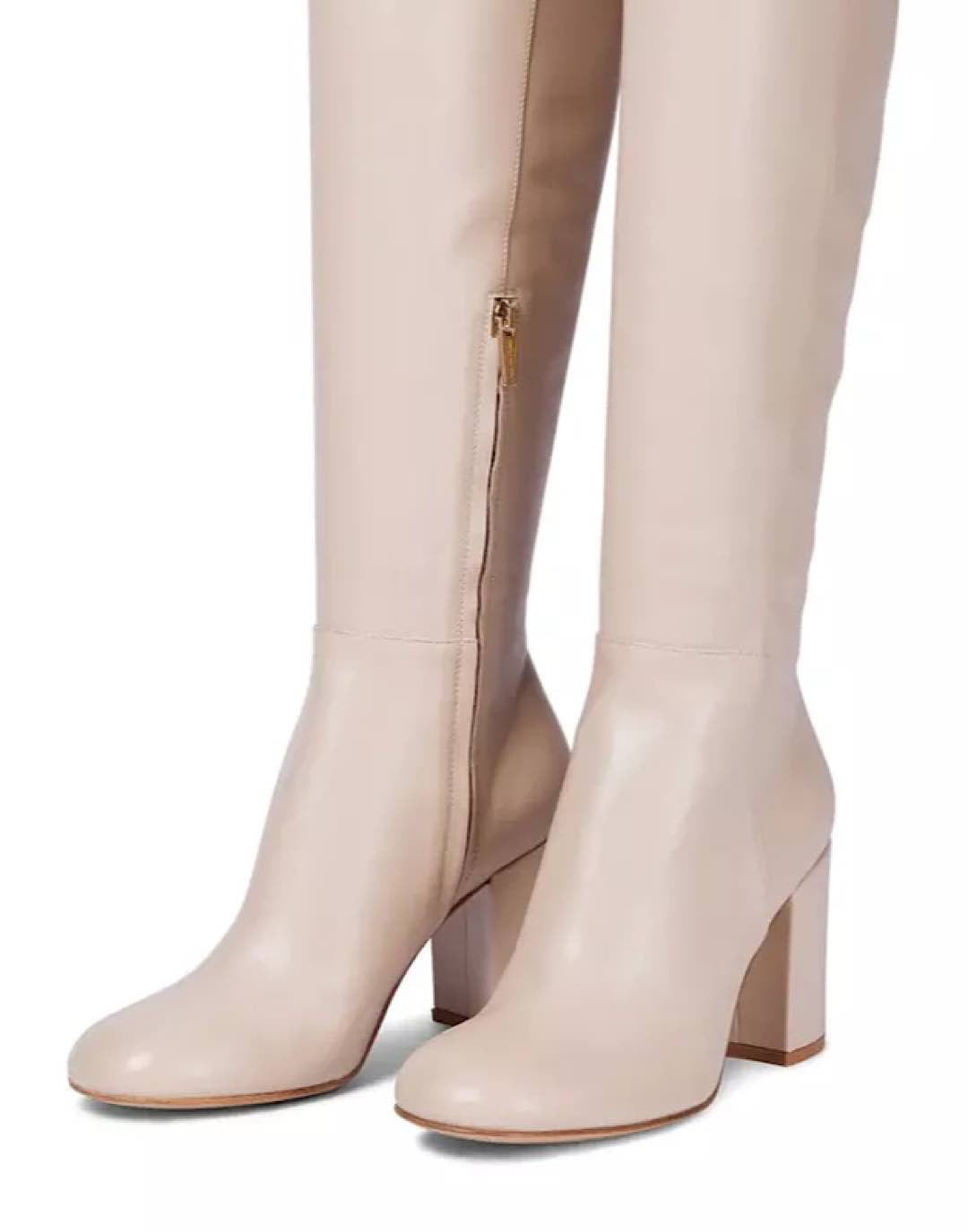 Genuine Leather Knee High Boots In Off White