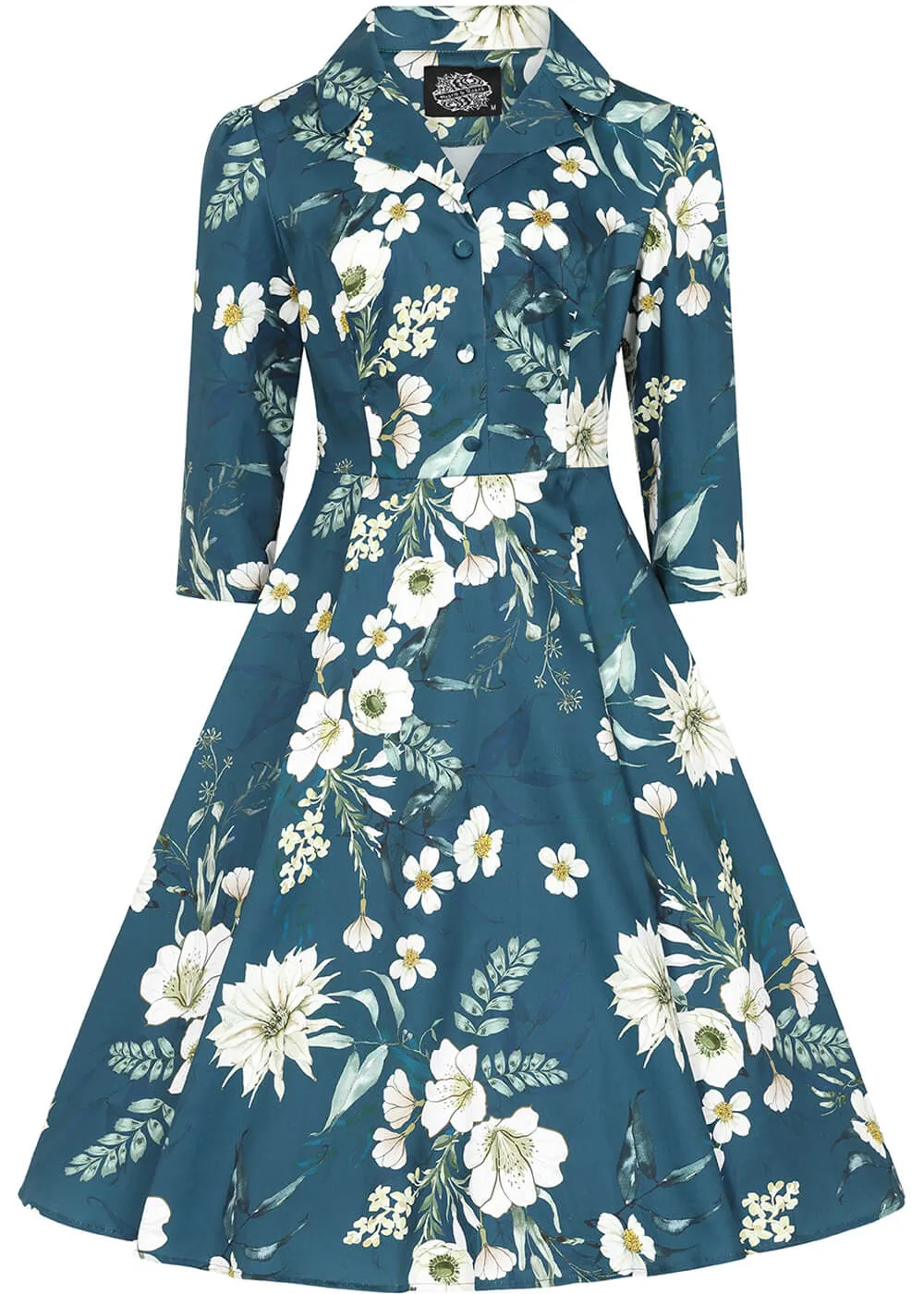 Hearts & Roses Petal Floral 50's Swing Dress Blue