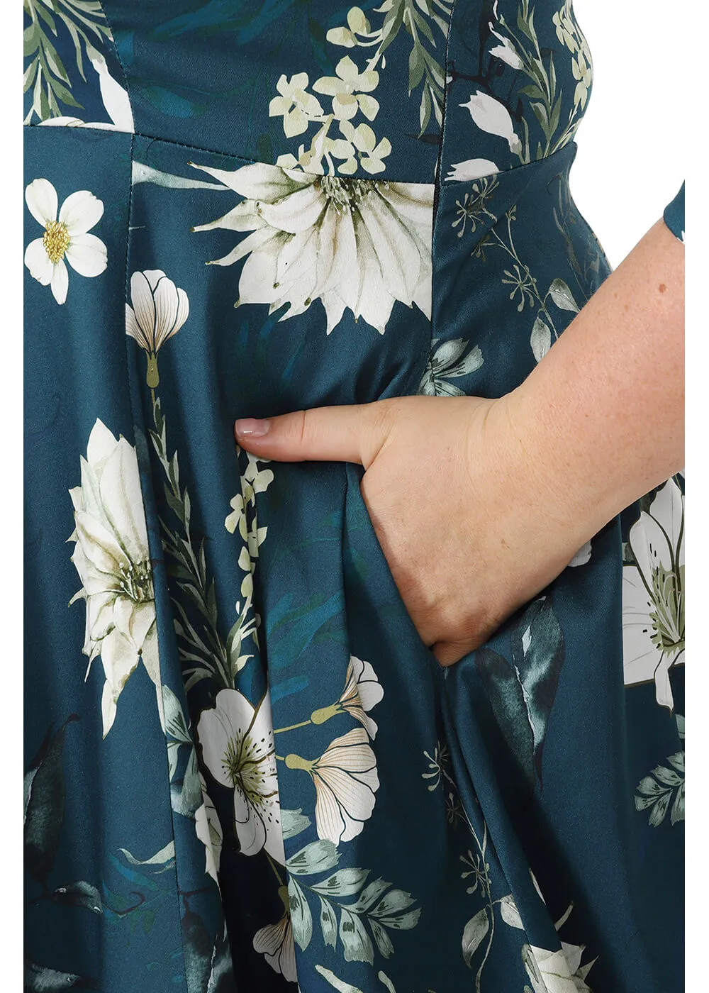 Hearts & Roses Petal Floral 50's Swing Dress Blue