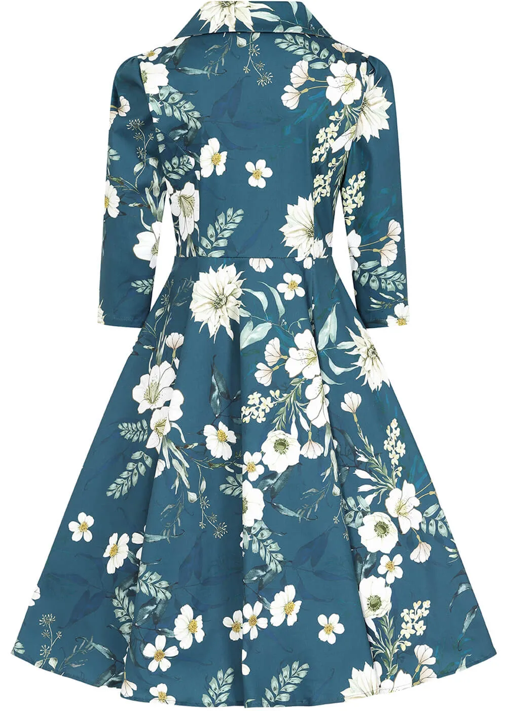 Hearts & Roses Petal Floral 50's Swing Dress Blue