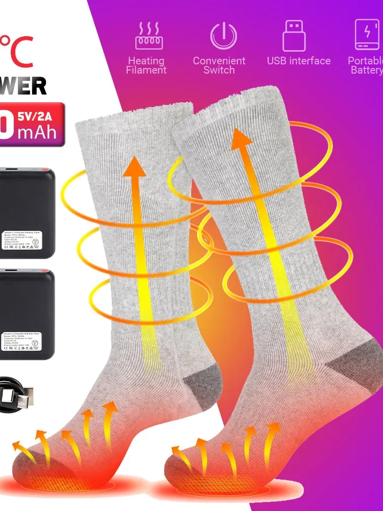 Heated Socks Rechargeable Electric Thermal Socks Winter Heating Socks Warm Heated  Boots Snowmobile Skiing Sport Foot Warmer