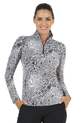 Ibkül - Safari Print Long Sleeve Mock Neck Top – 10659