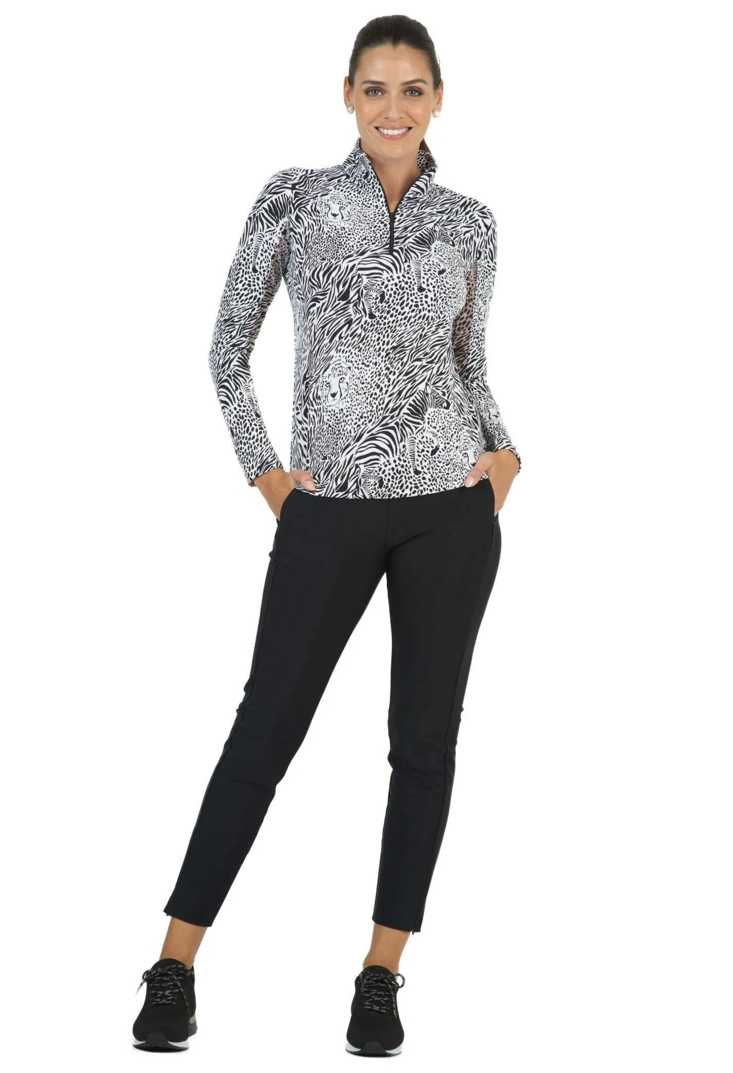 Ibkül - Safari Print Long Sleeve Mock Neck Top – 10659