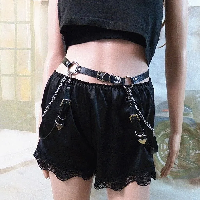 Leather Rock Nightclub Sexy Dress Heart Punk Belt With Metal Waist Chain