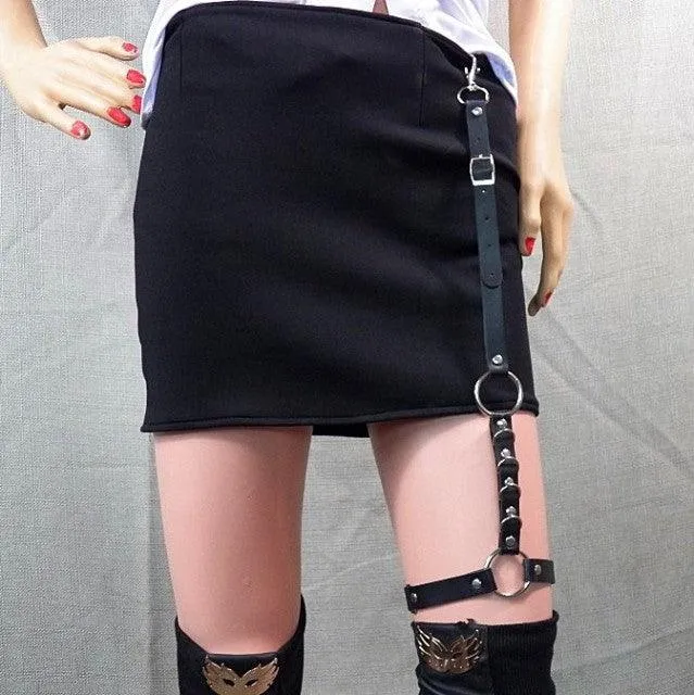 Leather Rock Nightclub Sexy Dress Heart Punk Belt With Metal Waist Chain