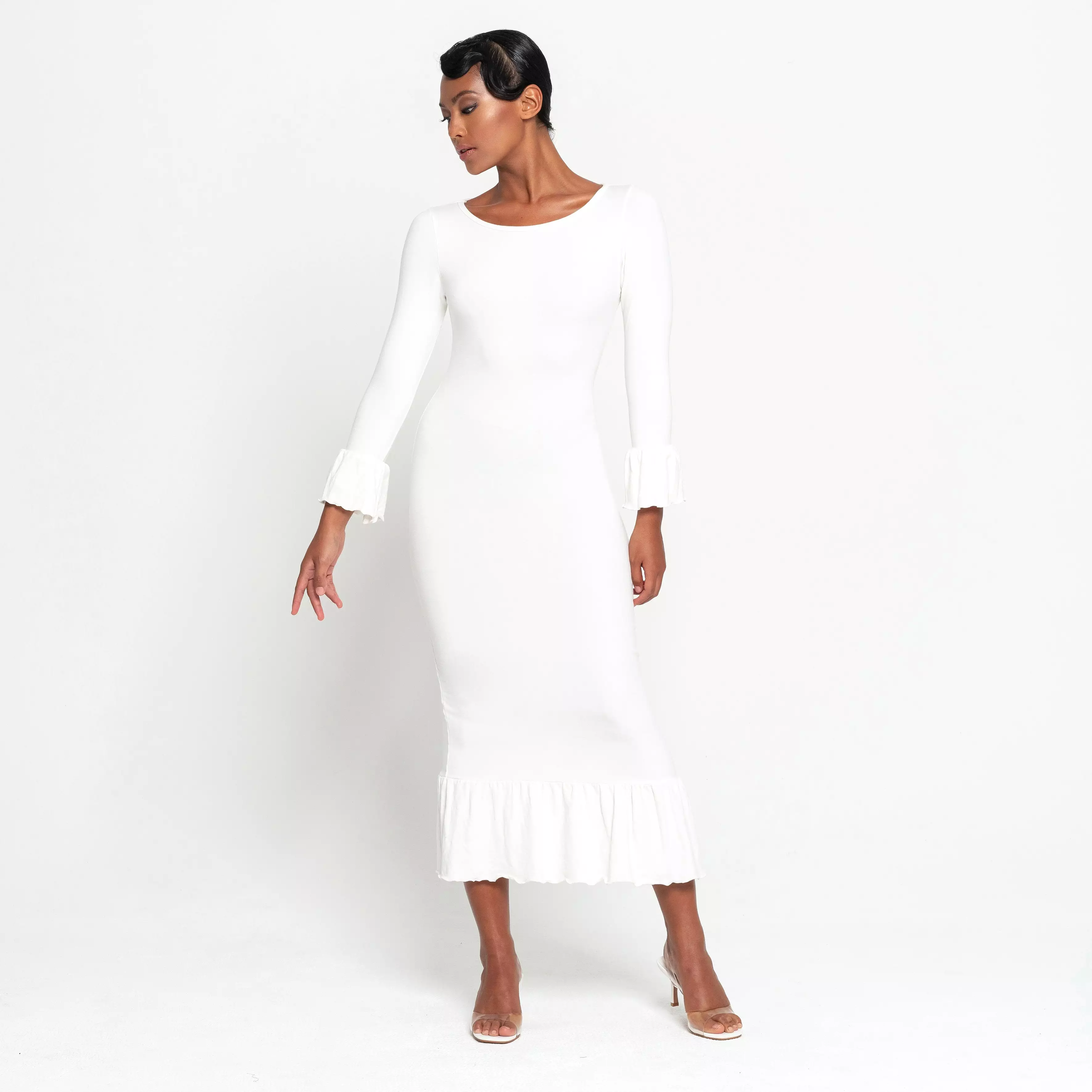 MARJORIE Bamboo Ruffle Dress, in Off-White