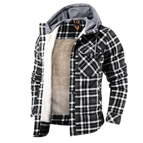 Men Warm Jacket Fleece Lining Lumberjack Plaid Hooded Jackets