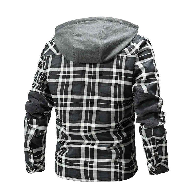 Men Warm Jacket Fleece Lining Lumberjack Plaid Hooded Jackets