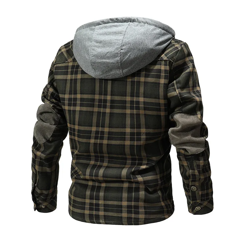 Men Warm Jacket Fleece Lining Lumberjack Plaid Hooded Jackets