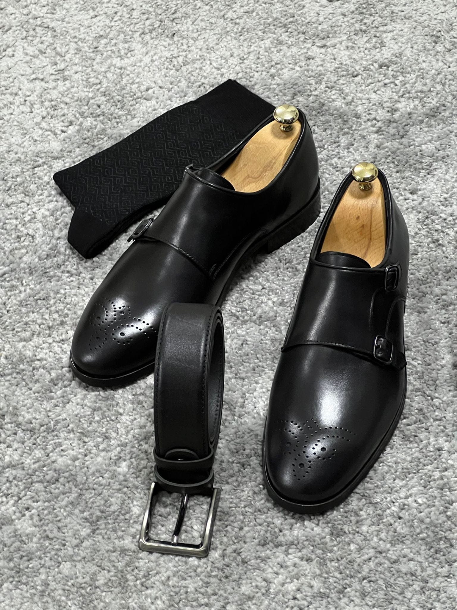 Neo Lite Sole Double Monk Strap Black Shoes