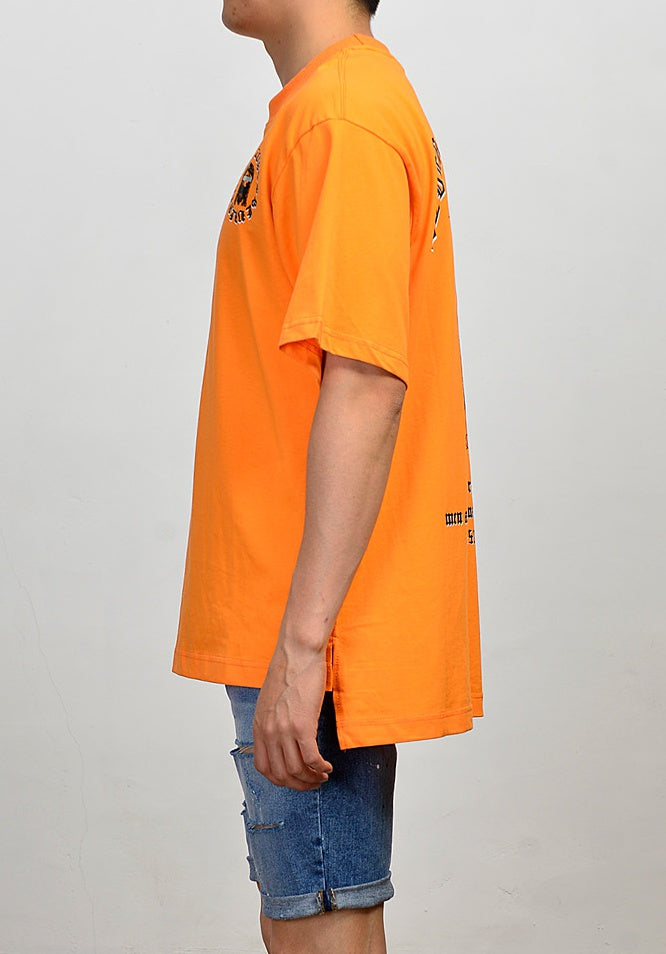 Orange Graphic Short Sleeved T-Shirts Mens Loose Fit Crewneck Tees