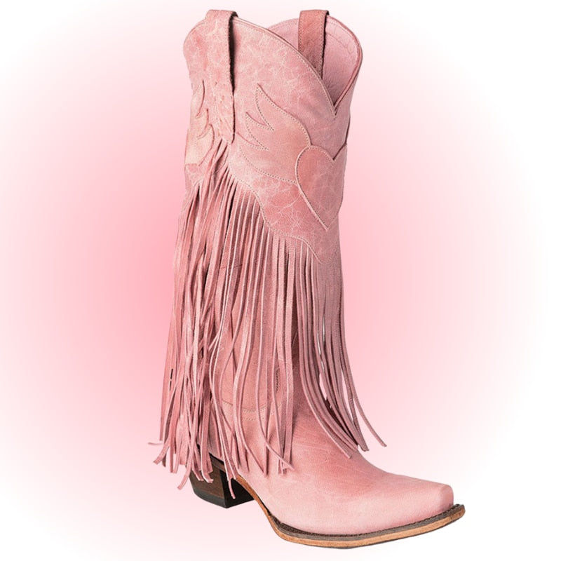 Pink Cowgirl Boots 2023  Retro Vintage Cowgirl Mid Calf Boots