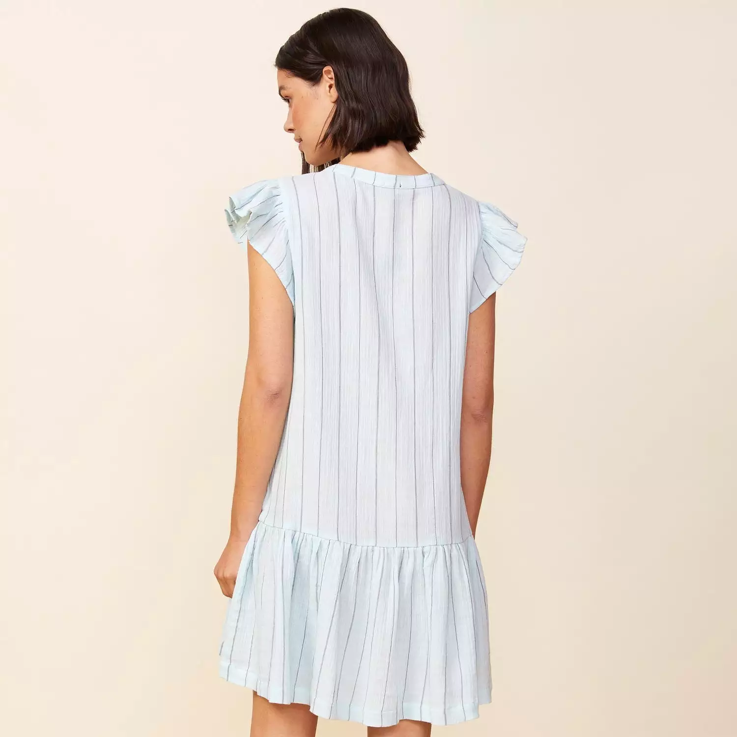 Pinstripe Gauze Easy Ruffle Dress