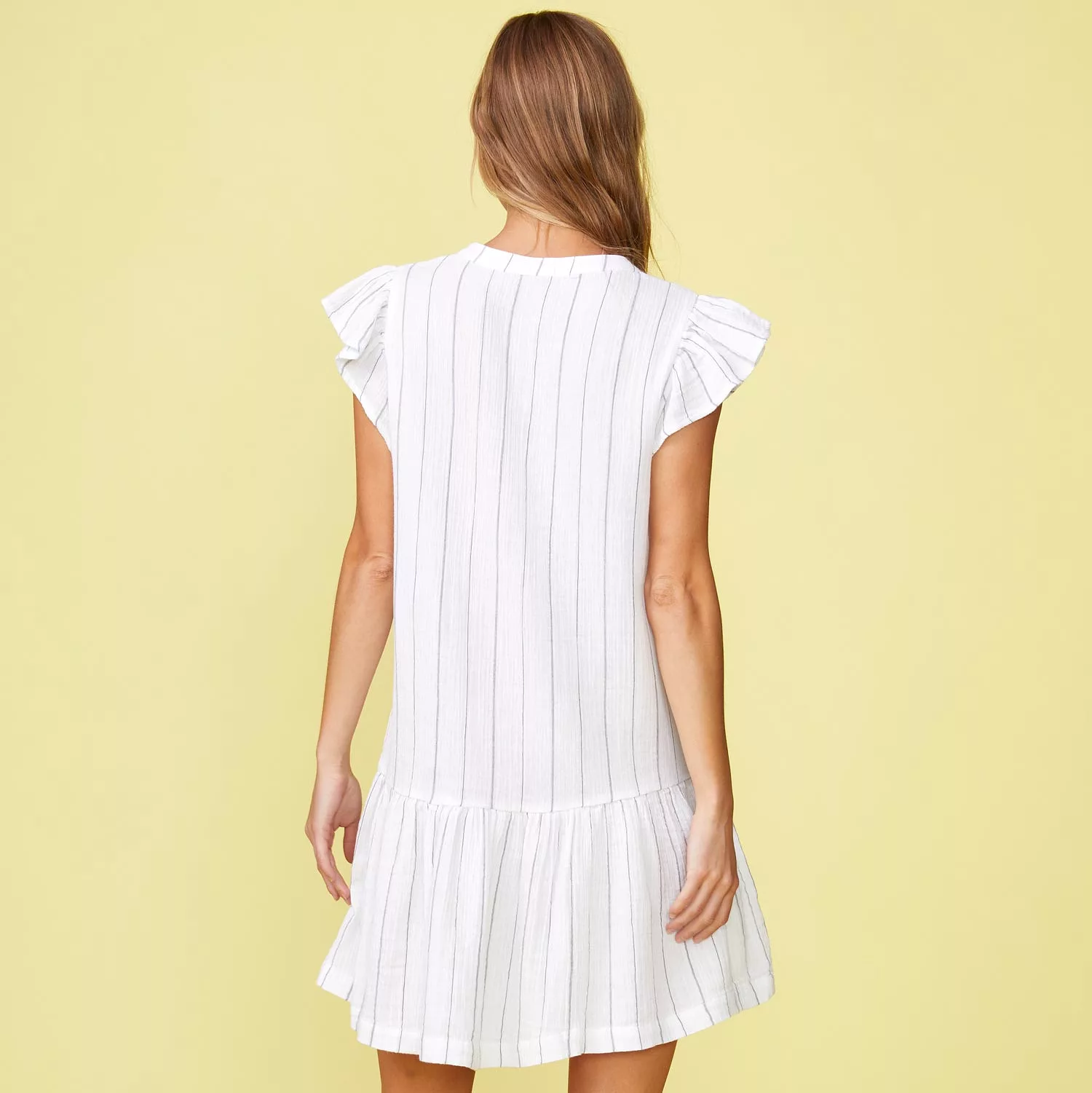 Pinstripe Gauze Easy Ruffle Dress