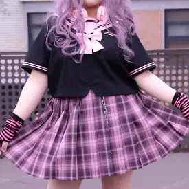 Plus size More kawaii black pink purple seifuku top navel uniform style