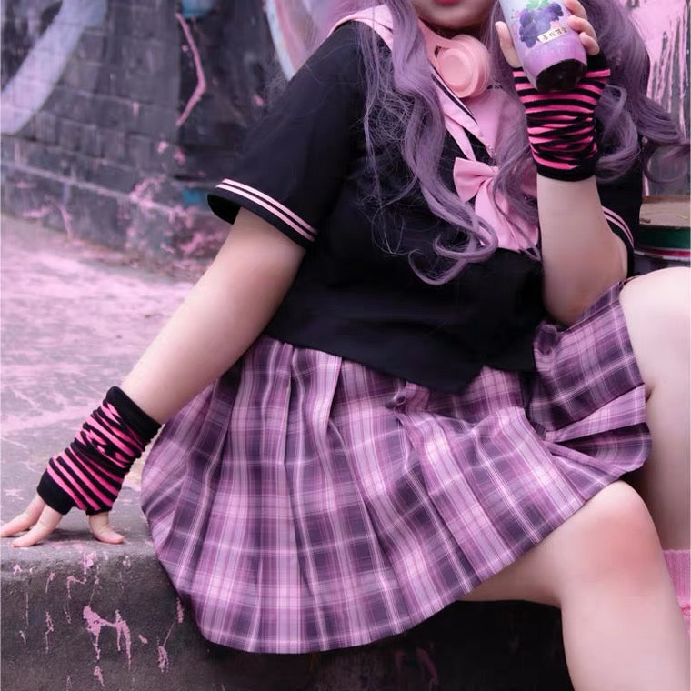 Plus size More kawaii black pink purple seifuku top navel uniform style