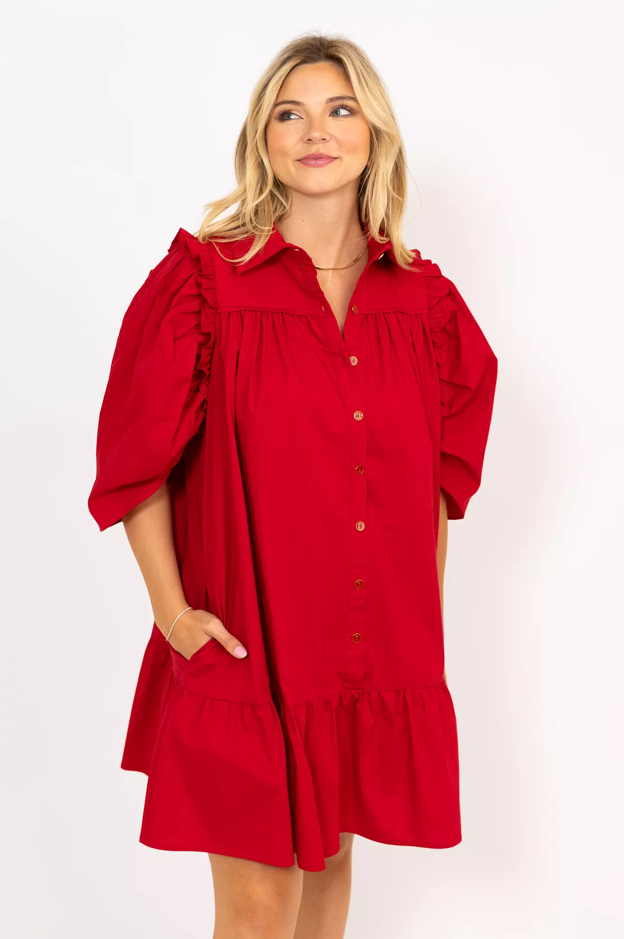 Puff Sleeve Ruffle Dress