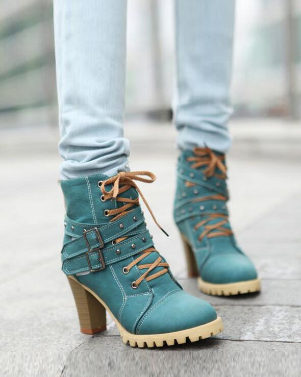 Punk Ankle Boots Womens Ethnic Lace up Buckle Belt Retro Ankle Boots